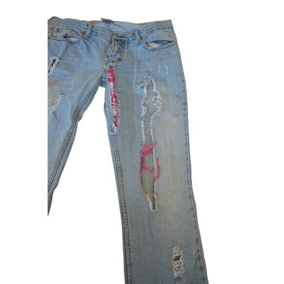 Vintage y2k Taunt Womens Distressed Light Blue Denim Jeans Pink Accents Size 7L - Picture 4 of 14